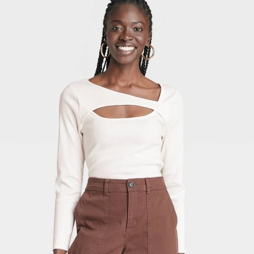 Women's A New Day Slim Fit Ribbed Long Sleeve Cut-Out